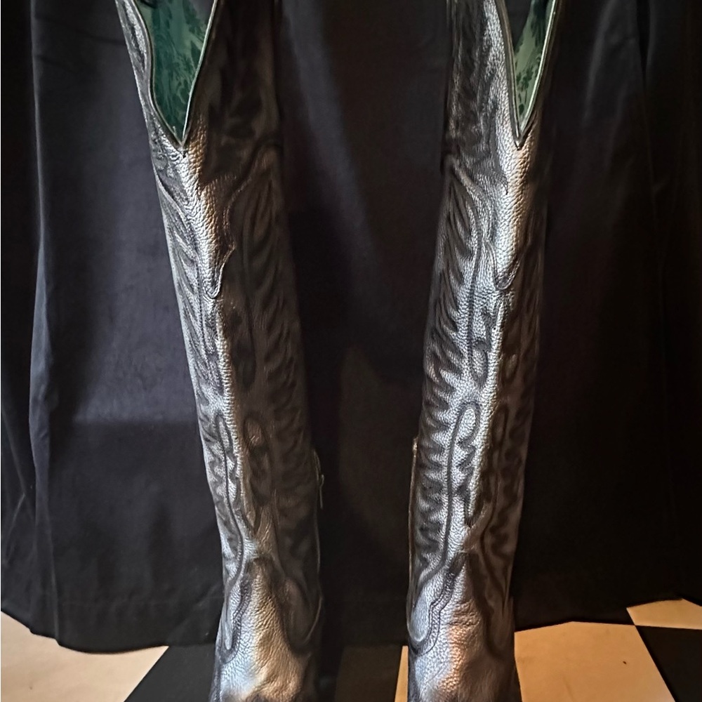 Black Patterned Heeled Boots - image 1